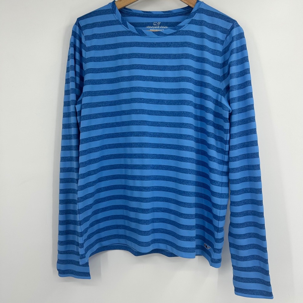 Vineyard Vines Performance Mens Medium Blue Striped Long Sleeve Shirt 2V6028